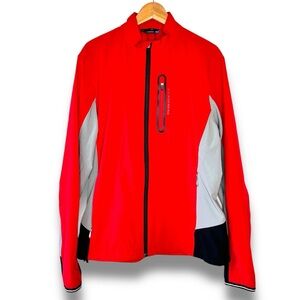 J. Lindeberg Red Black Gray Full Zip Lightweigh Soft Shell Stretch Jacket Sz XL